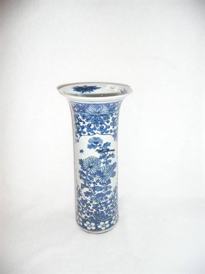 Lot 147 - A Chinese Blue and White Porcelain Cylinder Vase, 19th century, the flared neck painted with bamboo