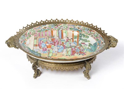 Lot 149 - A Chinese Canton Enamelled Porcelain and Gilt Brass Mounted Table Centre Dish, circa 1870,...