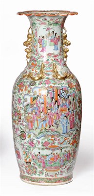 Lot 150 - A Large Canton Decorated Porcelain Baluster Vase, circa 1880, the trumpet neck with everted and...