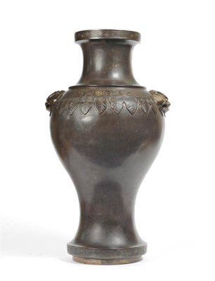 Lot 166 - A Chinese Bronze Large Vase, Qing Dynasty, probably 18th century, with fo dog mask cast...