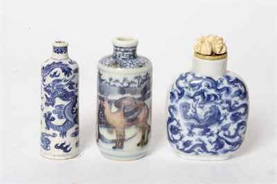 Lot 175 - A Blue and White Porcelain Snuff Bottle, 19th century, of flattened square form, decorated with...