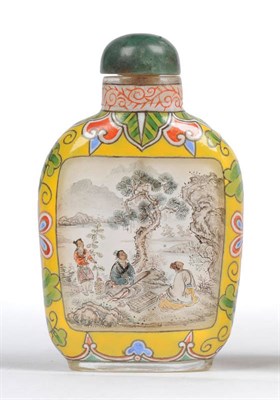 Lot 176 - An Inside-Painted and Enamelled Glass Snuff Bottle, 20th century, frontally painted with two...