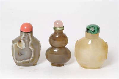 Lot 181 - An Agate Snuff Bottle, of double gourd shape, rose quartz stopper, 7.4cm high; An Agate Snuff...