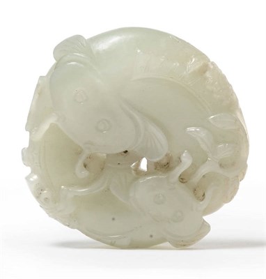 Lot 202 - A Chinese Celadon Jade Catfish Pendant, Qing Dynasty, 18th/19th century, naturalistically carved as