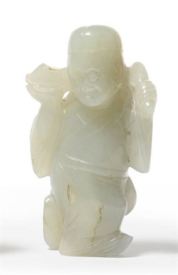 Lot 204 - A Chinese Jade Carving of a Dancing Boy, Qing Dynasty, 18th/19th century, in contra-posto pose with