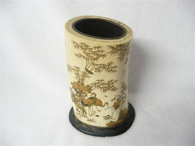 Lot 216 - A Japanese Shibayama Elephant Ivory Tusk Section Vase, Meiji period (1868-1912), worked with a pair