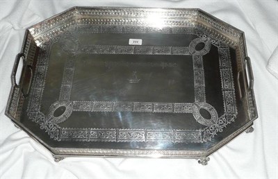 Lot 222 - A Victorian Electroplated Tray, circa 1875, rectangular with canted corners and pierced...