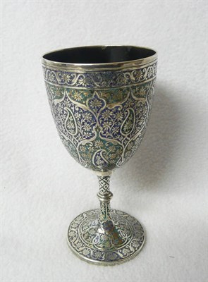 Lot 224 - An Indian Silver and Enamel Goblet, Kashmir, circa 1880, the oval bowl raised on a high...