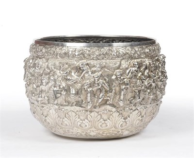 Lot 232 - A Large Thabeik Bowl, Burma, late 19th century, of semi-ovoid form, worked in high relief with...