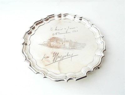 Lot 238 - A George V Wine Waiter, Walker & Hall, Sheffield 1923, with piecrust border, centrally engraved...