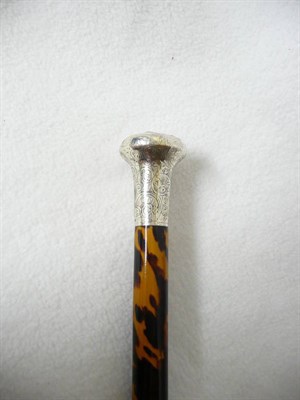 Lot 241 - A Silver Mounted Tortoiseshell Cased Walking Cane, Ebenezer Newman, London, 1921, the scroll...