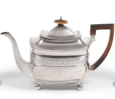 Lot 272 - A George III Teapot, Peter & William Bateman, London 1807, shaped rectangular, raised on four...