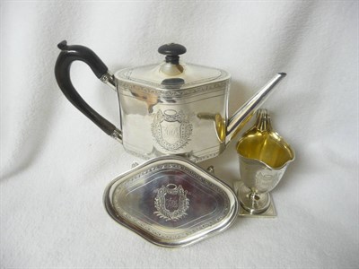 Lot 279 - A George III Bright Cut Teapot and Stand and Milk Jug, Henry Chawner, London 1792, the flush...