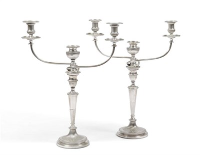 Lot 286 - A Pair of George III Table Candlesticks, Nathaniel Smith & Co, Sheffield 1800, with campana...