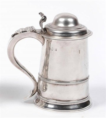 Lot 296 - A George II Tankard, Shaw & Priest, London 1759, of girdled tapering cylindrical form with...