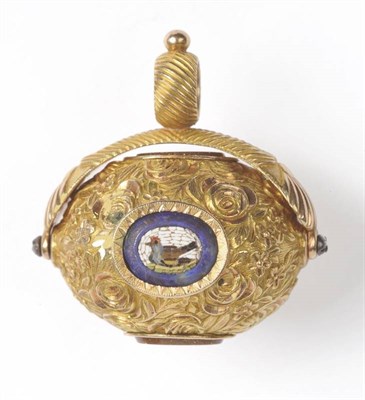 Lot 313 - A Micro-Mosaic Mounted Swivel Fob, circa 1825, the gold metal oval head carved with dense...