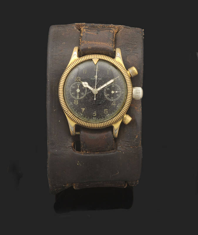Lot 323 - A Rare Military Aviator's Chronograph Wristwatch, signed Tutima, Glashutte, circa 1940, frosted...