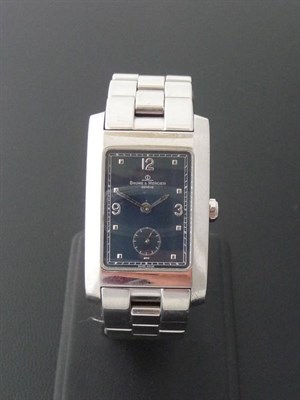 Lot 343 - A Rectangular Stainless Steel Quartz Wristwatch, signed Baume & Mercier, circa 2000, quartz...