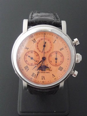 Lot 347 - A Stainless Steel Limited Edition Calendar Chronograph Wristwatch with Moonphase, signed...