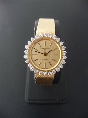 Lot 350 - A Lady's 18 ct Gold and Diamond Set Wristwatch, signed Mappin & Webb, circa 1980, quartz...