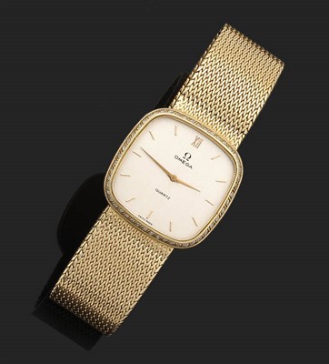 Lot 363 - A 9ct Gold and Diamond Set Quartz Wristwatch, signed Omega, circa 1980, quartz movement,...