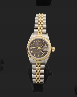 Lot 392 - A Lady's Steel and Gold Automatic Calendar Centre Seconds Wristwatch, signed Rolex, Oyster...