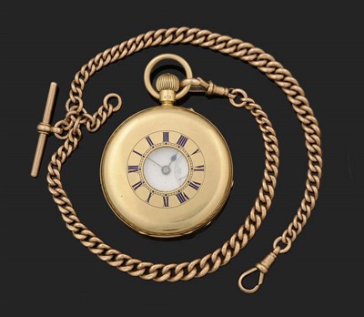 Lot 401 - An 18ct Gold Half Hunting Cased Keyless Lever Pocket Watch, 1900, frosted gilt finished lever...