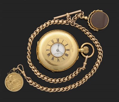 Lot 402 - An 18ct Gold Half Hunting Cased Keyless Lever Pocket Watch, circa 1890, frosted gilt finished lever