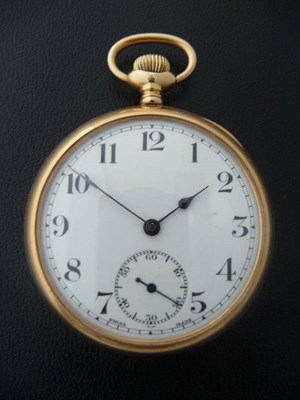 Lot 406 - An 18ct Gold Open Faced Keyless Lever Pocket Watch, 1925, 17-jewel lever movement signed...