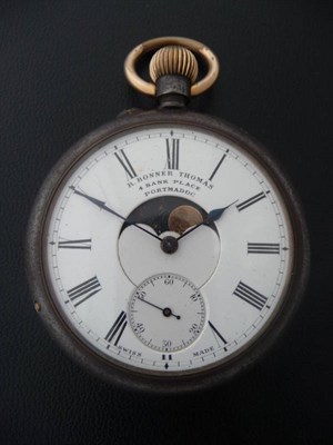 Lot 407 - A Gun Metal Double Sided Calendar Keyless Lever Pocket Watch, signed R Bonner Thomas, 4 Bank Place