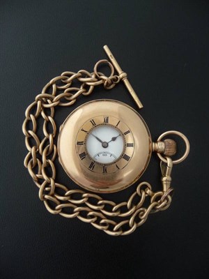 Lot 411 - A 9ct Gold Half Hunting Cased Keyless Lever Pocket Watch, 1923, nickel finished lever movement with