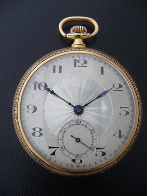 Lot 413 - An Art Deco Open Faced Keyless Lever Pocket Watch, 1925, 16-jewel lever movement signed Havila...