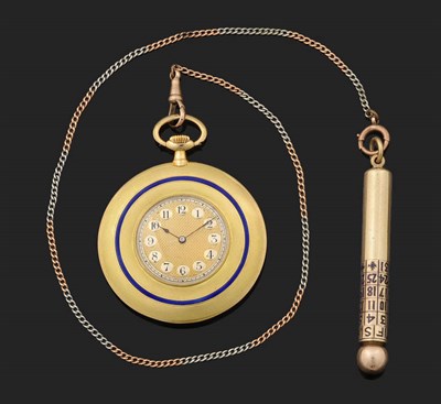 Lot 417 - An Art Deco 18ct Gold and Enamel Open Faced Lever Pocket Watch, 15-jewel lever movement,...