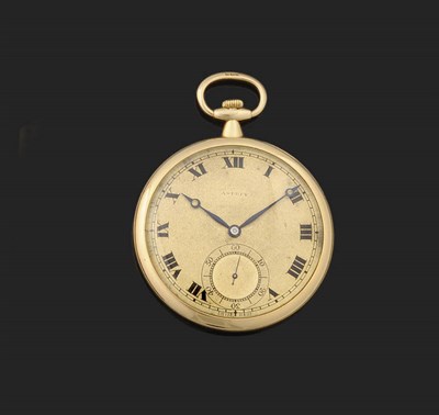 Lot 420 - An 18ct Gold Open Faced Keyless Lever Pocket Watch, retailed by Asprey, 1913, nickel finished lever