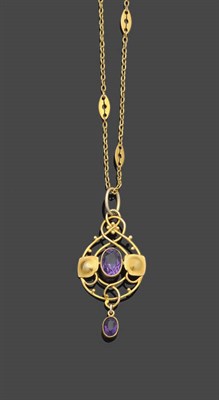 Lot 434 - An Art Nouveau Amethyst Pendant on Chain, by Murrle Bennet & Co., the wirework and granulation...