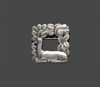 Lot 466 - A Silver Brooch, by Georg Jensen, in the form of an open square comprising a deer and a...