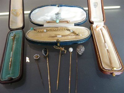 Lot 470 - A Small Quantity of Pins, comprising a double pin, one surmounted with a turquoise bead, one with a