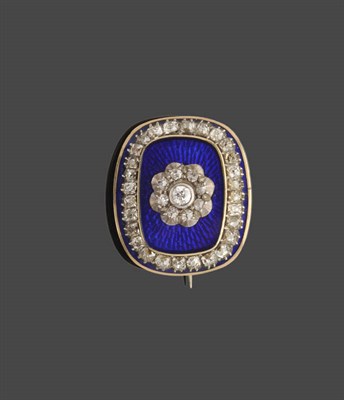 Lot 472 - A Diamond Set Blue Enamelled Brooch, the curved rectangular form with an old cut diamond...