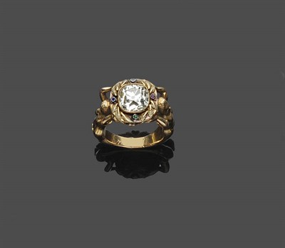 Lot 482 - A French Diamond 'LOVE' Ring, an old mine cut diamond in a rubover setting within a border of...