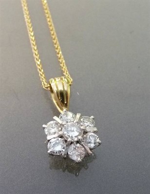 Lot 548 - A Diamond Cluster Pendant on Chain, seven round brilliant cut diamonds arranged in a cluster...