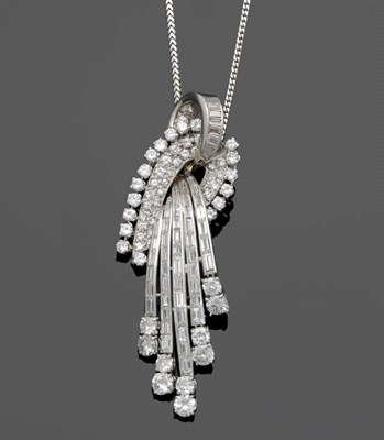 Lot 554 - A Diamond Waterfall Pendant on an 18 Carat White Gold Foxtail Link Chain, the pendant set with...