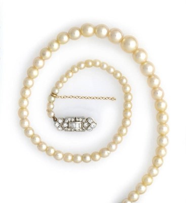 Lot 576 - A Graduated Cultured Pearl Necklace with Art Deco Diamond Clasp, the ninety-five cultured...