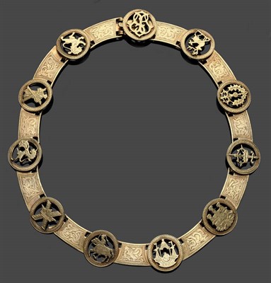 Lot 593 - A Gilt Metal Necklace of Scottish Emblems, each emblem within a patterned circular surround,...