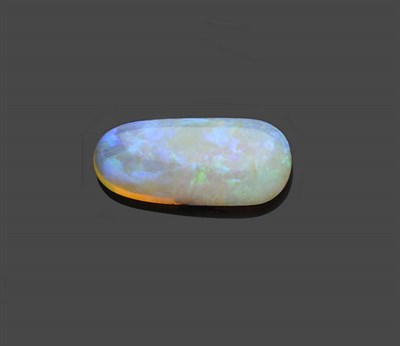 Lot 598 - A Loose Oval Cabochon Opal, weighing approximately 23.00 carats, a light grey background with a...