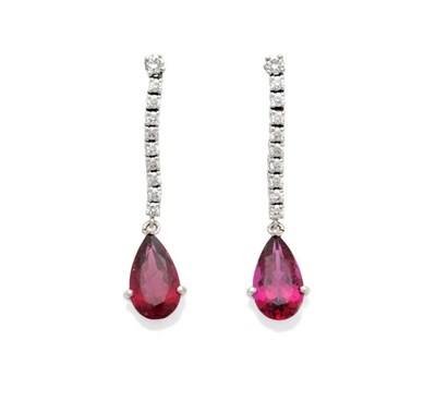 Lot 634 - A Pair of 18 Carat White Gold Pink Tourmaline and Diamond Drop Earrings, a strand of round...