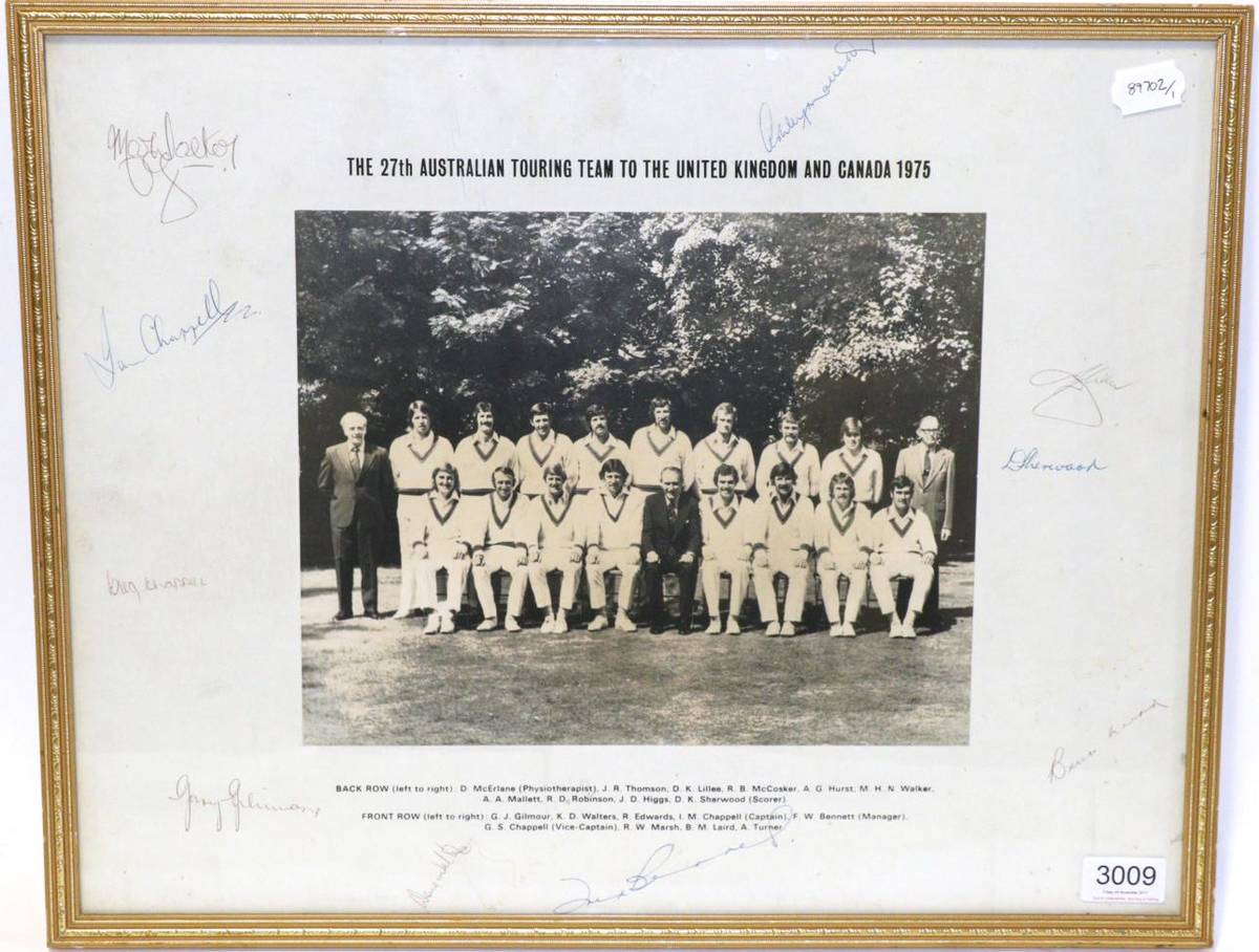 Lot 3006 - Autographed Photograph Of The Australian Cricket Team Touring Team 1975 with visible signatures...