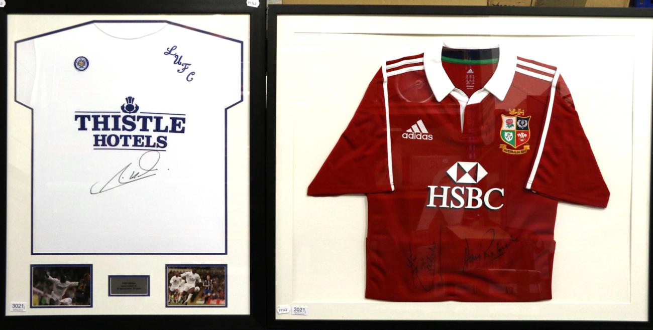 Lot 3021 - British Lions Rugby Union Shirt - Australia 2013 with two signatures and a Leeds United shirt...