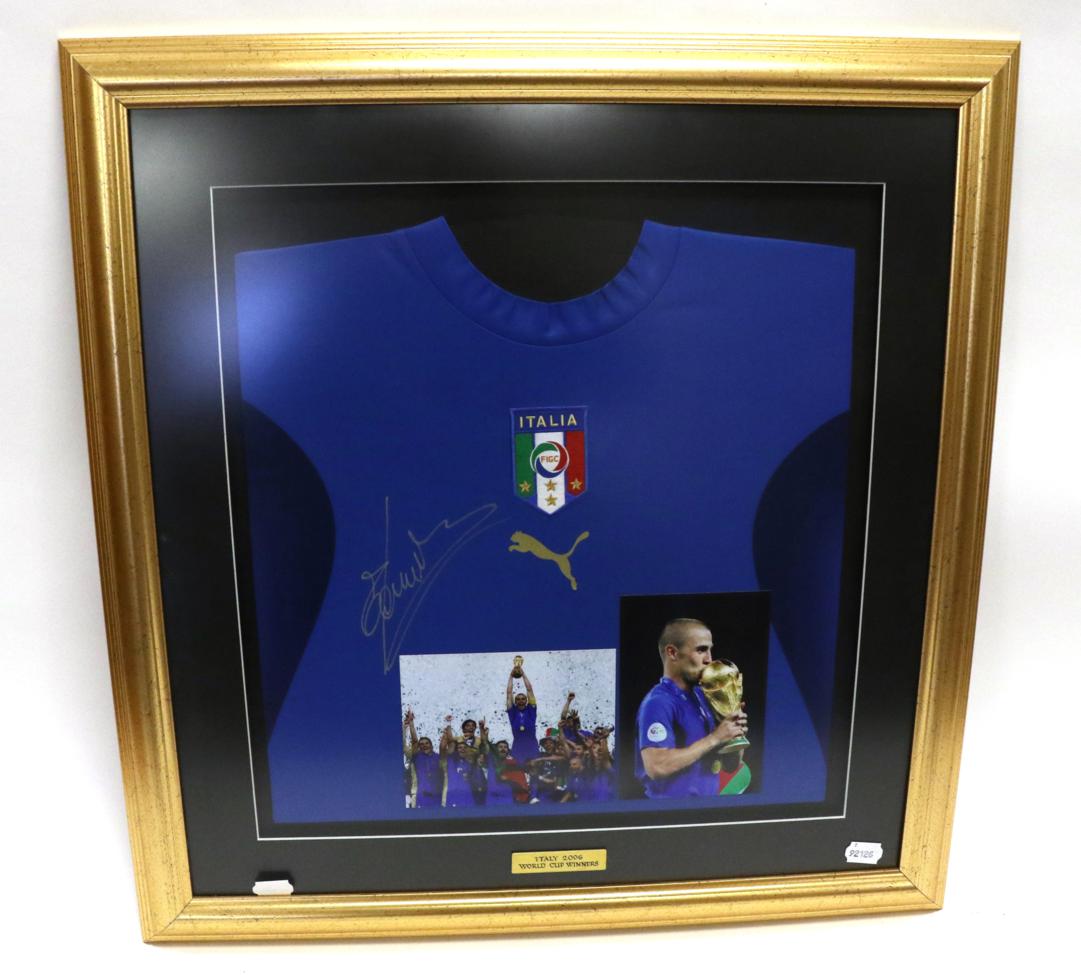 Lot 3026 - Fabio Cannavaro Signed Italy Shirt (framed, with plaque 'Italy 2006 World Cup Winners)