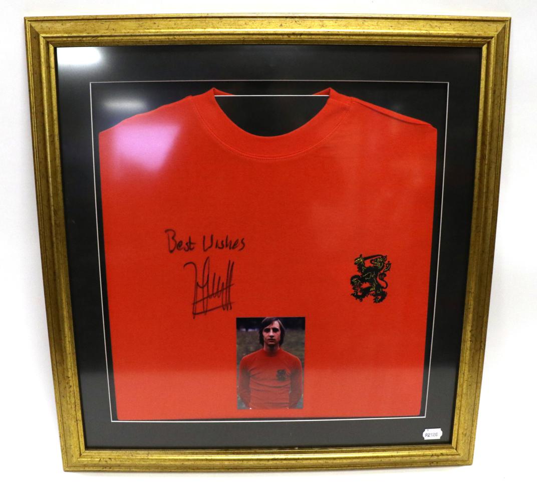 Lot 3031 - Johan Cryuff Signed Netherlands Shirt 'Best Wishes' (framed)