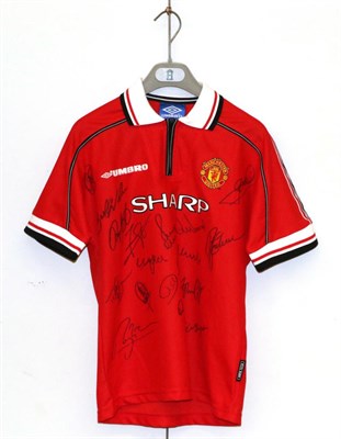 Lot 3039 - Manchester United Football Club Signed Shirt Treble Team signed by Solskajaer, Cole, Giggs, G...
